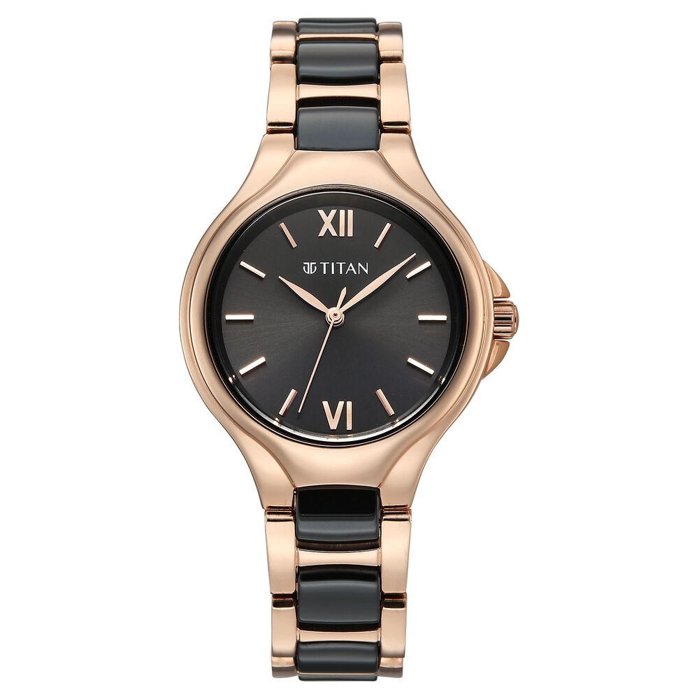 Titan Work Essentials Quartz Analog Black Dial Two Toned Metal Strap Watch For Women-image-5