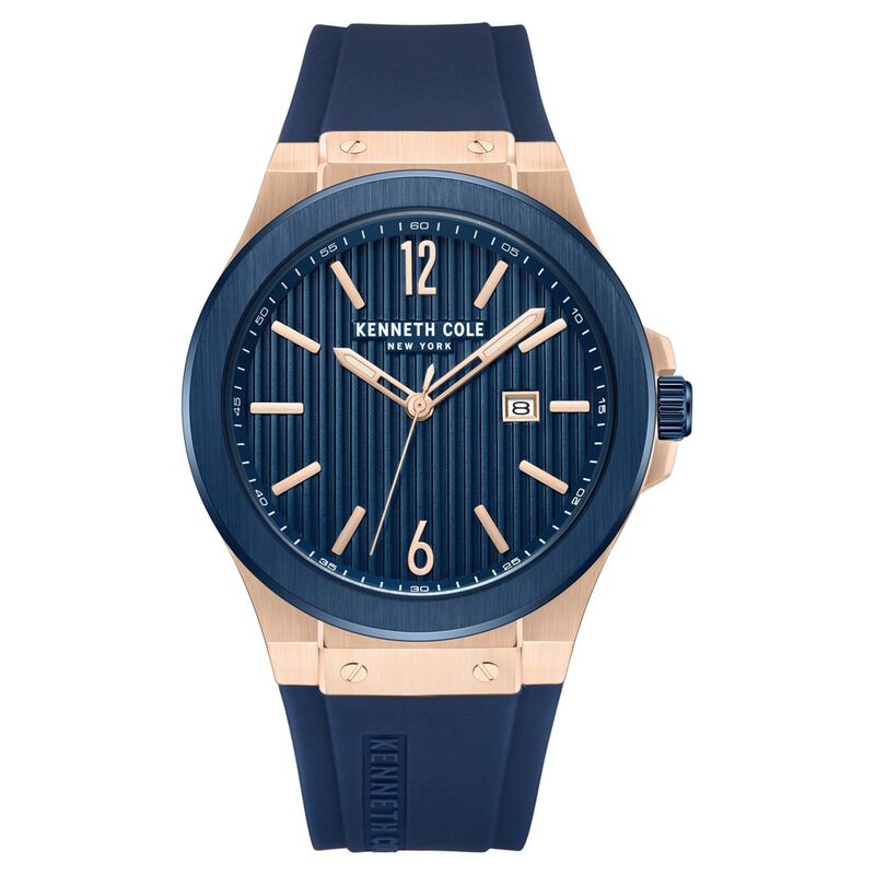 Kenneth Cole Quartz Analog with Date Blue Dial Silicone Strap Watch for Men