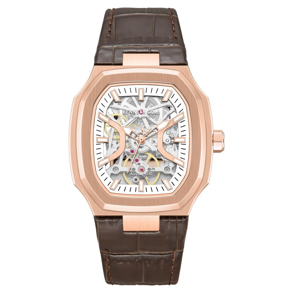 Kenneth Cole Automatic Silver Dial Brown Leather Strap Watch For Men-image-24