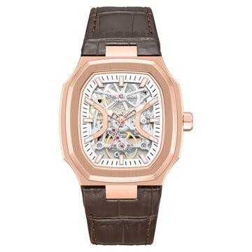 Kenneth Cole Automatic Silver Dial Brown Leather Strap Watch For Men