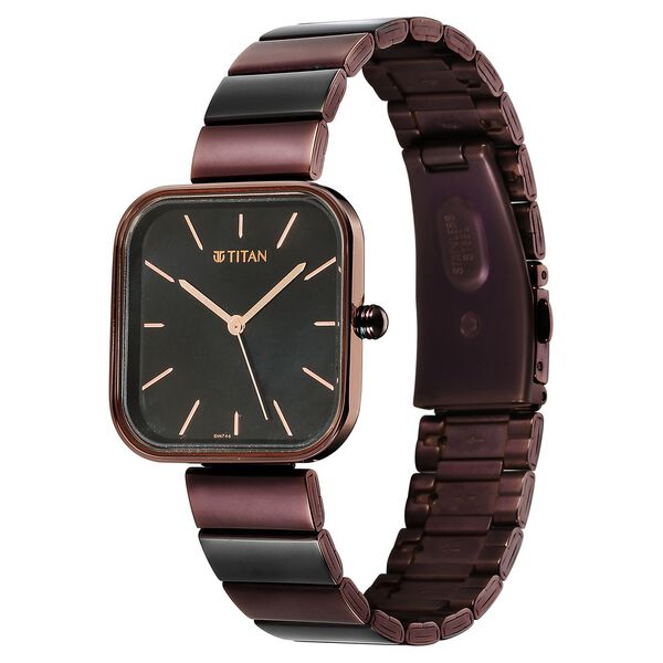 Titan Purple Stackables Quartz Analog Black Dial Two Toned Stainless Steel Strap Watch For Women - image number 5