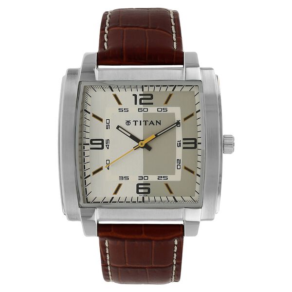 Titan Quartz Analog Silver Dial Leather Strap Watch for Men - image number 0