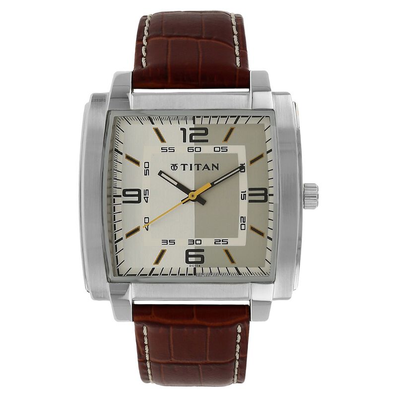 Titan Quartz Analog Silver Dial Leather Strap Watch for Men