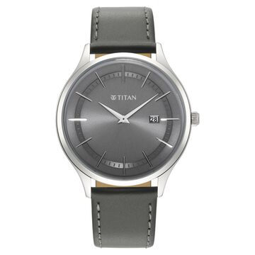 Titan Classique Slimline Grey Dial Analog with Date Leather Strap Watch for Men