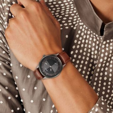 Titan Neo Economy Quartz Analog with Date Grey Dial Brown Leather Strap Watch For Men