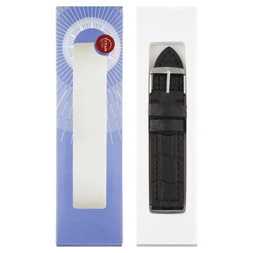 22 mm Black Genuine Leather Strap for Men