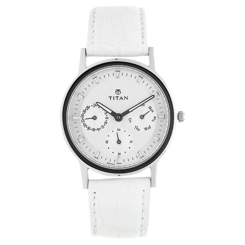 Titan Quartz Multifunction Silver Dial Leather Strap Watch for Women