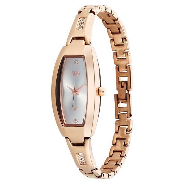 Vyb Manifester By Fastrack Quartz Analog Silver Dial Rose Gold Stainless Steel Strap Watch For Girls - image number 2