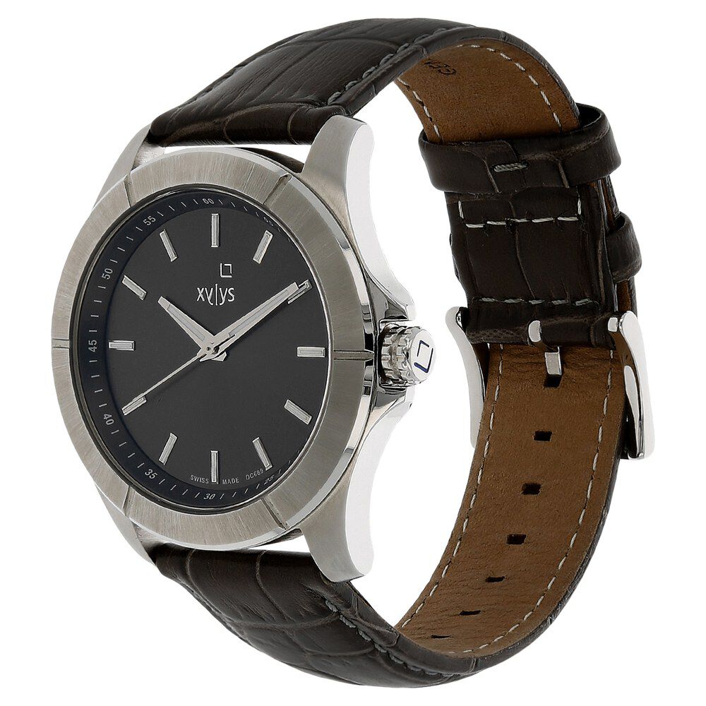 Buy Online Xylys Swiss Analog Brown Leather Strap and Black Dial