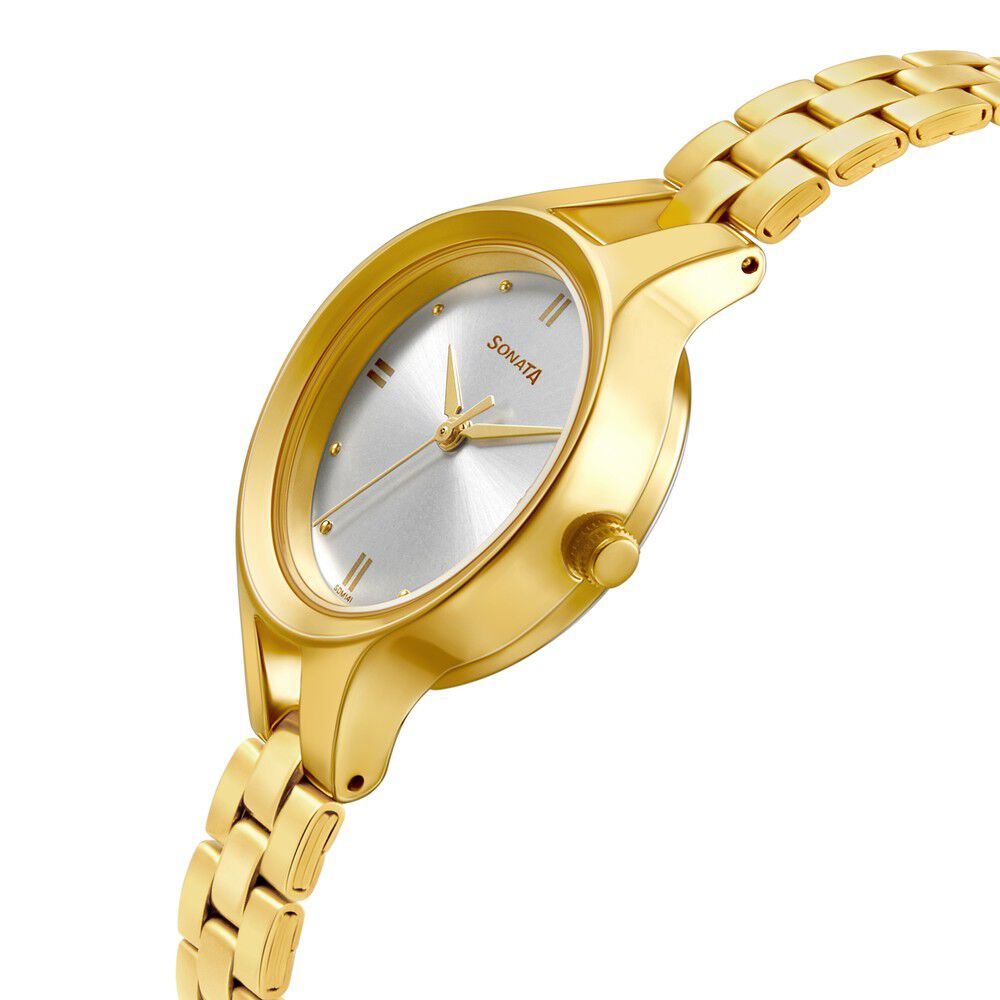 Buy Online Sonata Gold Edit Silver Dial Women Watch With Stainless