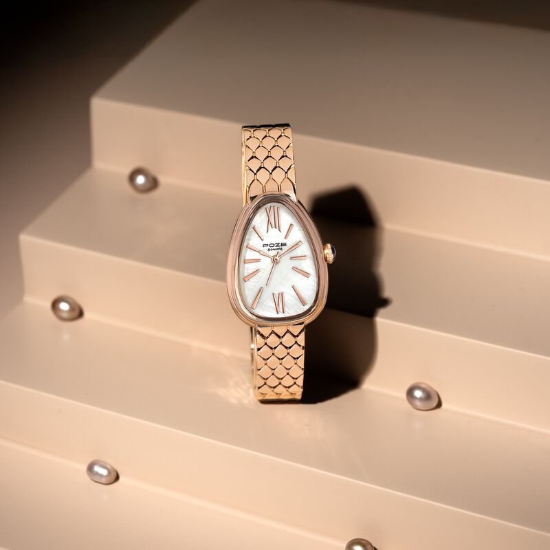 Sonata Poze Quartz Analog Mother of Pearl Dial Rose Gold Metal Strap Watch For Women