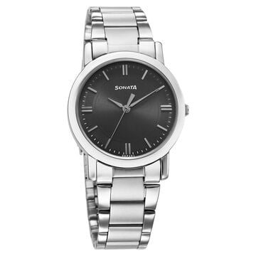 Sonata Classic Quartz Analog Grey Dial Silver Stainless Steel Strap Watch for Men