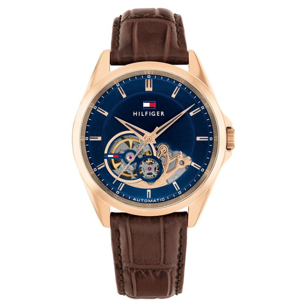 Tommy Hilfiger Automatic Automatic Blue Dial Brown Leather Strap Watch For Men-picture-39