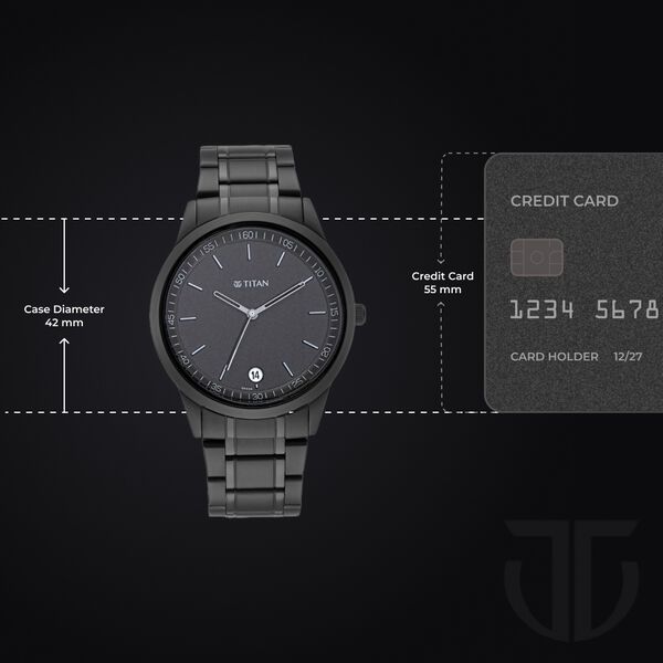 Titan Minimals Quartz Analog with Date Black Dial Black Metal Strap Watch For Men - image number 2