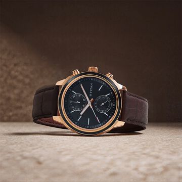 Titan Quartz Multifunction Blue Dial Leather Strap Watch for Men