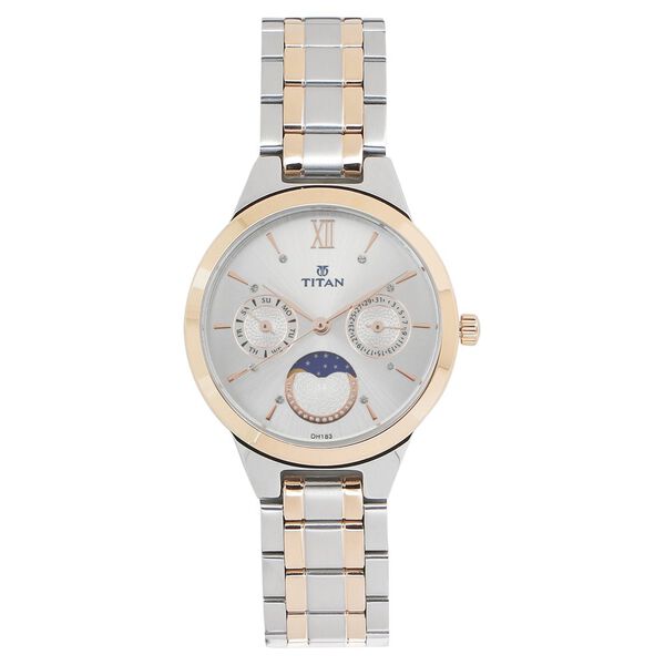 Titan Women's Elegance Moon phase Two-Tone White Dial Watch - image number 0