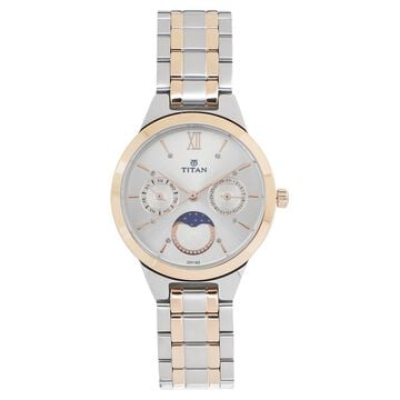 Titan Women's Elegance Moon phase Two-Tone White Dial Watch