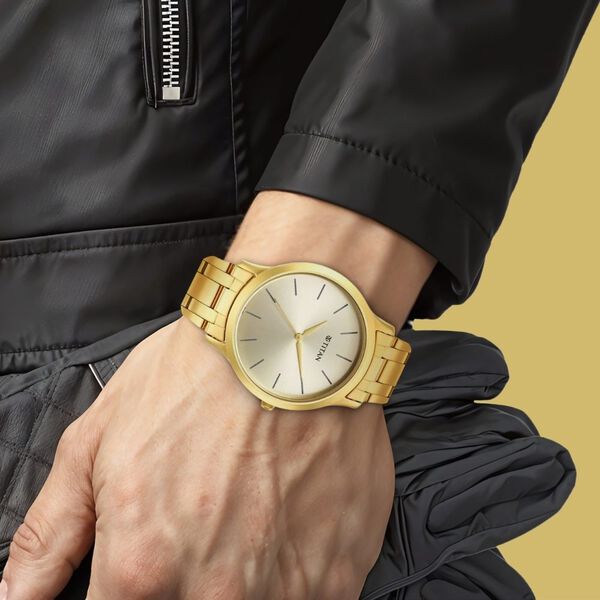 Titan Karishma Quartz Analog Champagne Dial Golden Stainless Steel Strap Watch For Men - image number 5