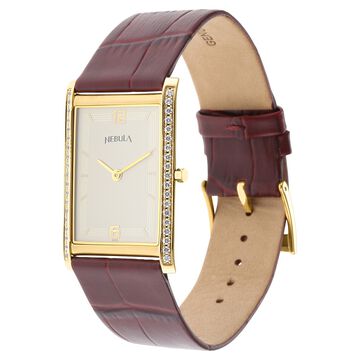 Titan Nebula Ultraslim 18k Gold Analog Diamond studded Bezel Leather Strap Watch for Men