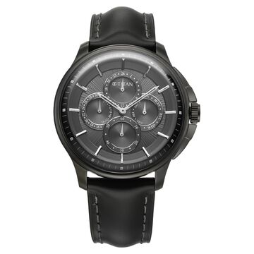 Titan Classique Four Eye Multifunction Analog with Anthracite Dial Black Leather Strap Watch for Men