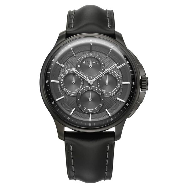 Titan Classique Four Eye Multifunction Analog with Anthracite Dial Black Leather Strap Watch for Men - image number 0