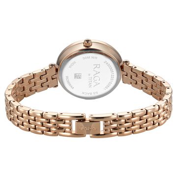 Titan Raga Showstopper Quartz Analog Blue Dial Rose Gold Metal Strap Watch For Women