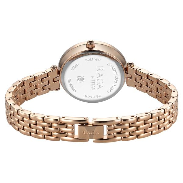 Titan Raga Showstopper Quartz Analog Blue Dial Rose Gold Metal Strap Watch For Women - image number 4
