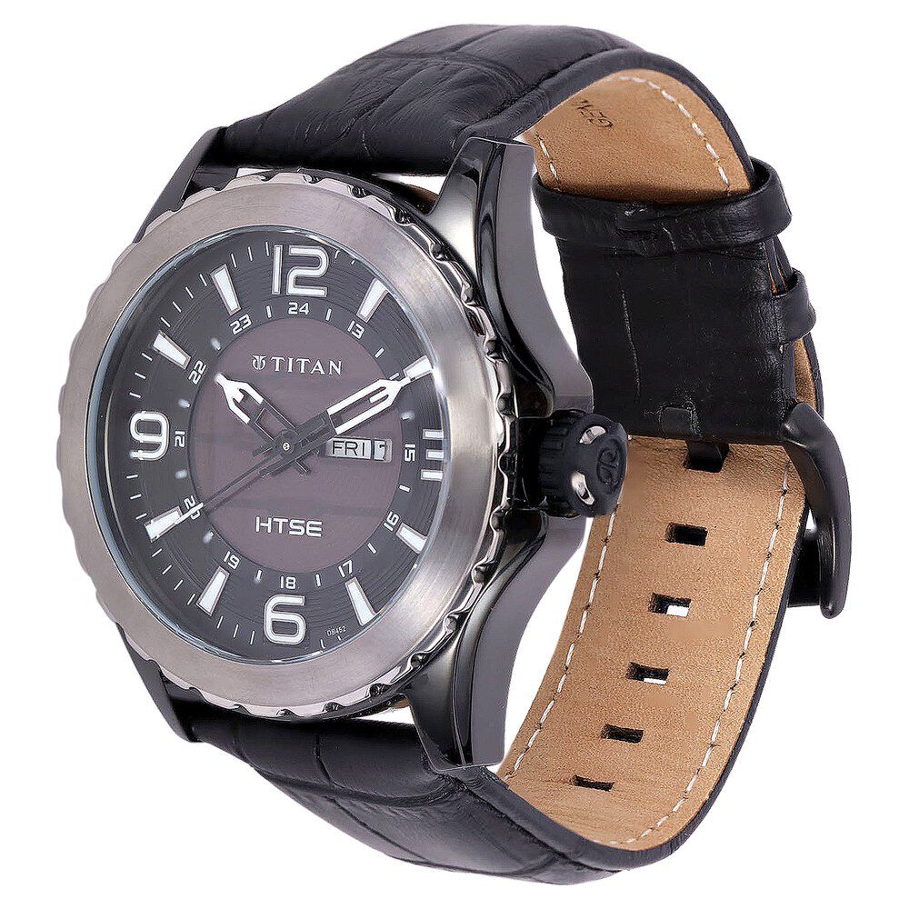Buy Online Titan HTSE Black Dial Solar Powered Leather Strap Watch for Men ne1572kl02 Titan