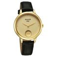 Sonata Gold Quartz Analog Champagne With Gold Coin Dial Black Leather Strap Watch For Women - image number 0