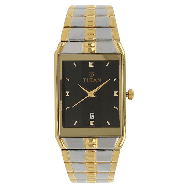 Titan Quartz Analog with Date Black Dial Stainless Steel Strap Watch for Men - image number 0