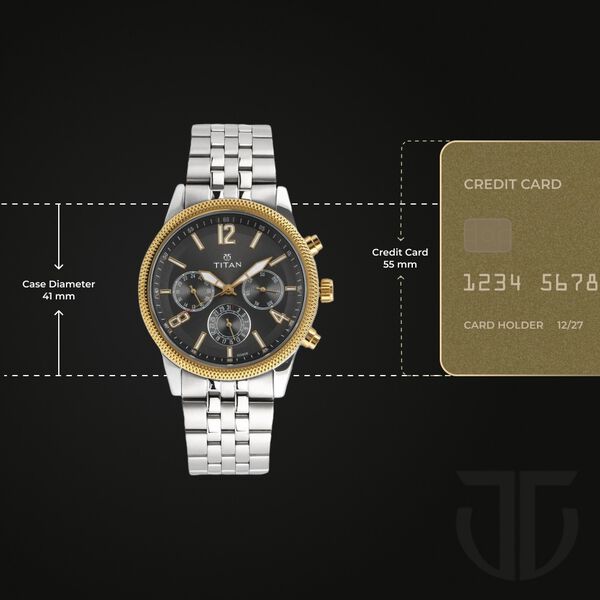 Titan Men's Metropolitan Luxe: Multifunction Anthracite Dial with Two-Tone Stainless Steel Bracelet Watch - image number 2
