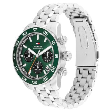 Tommy Hilfiger Quartz Chronograph Green Dial Silver Stainless Steel Strap Watch For Men