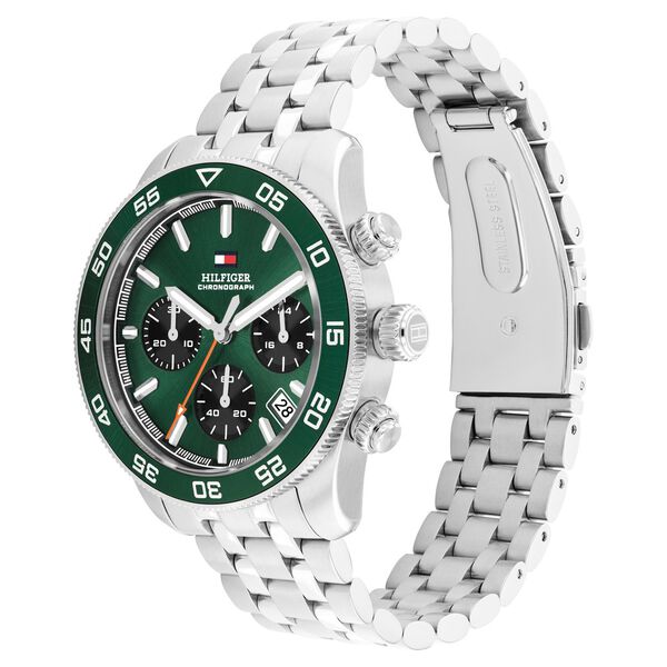 Tommy Hilfiger Quartz Chronograph Green Dial Silver Stainless Steel Strap Watch For Men - image number 1