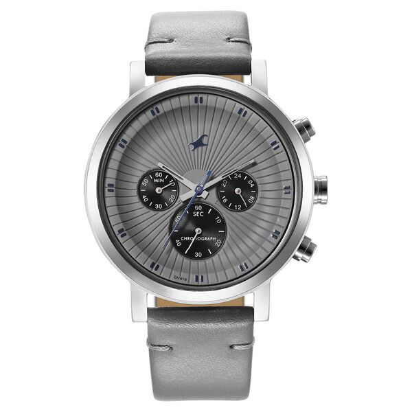 Fastrack Kronos Multifunction Grey Dial Leather Strap Watch for Guys - image number 0