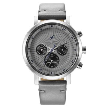 Fastrack Kronos Multifunction Grey Dial Leather Strap Watch for Guys