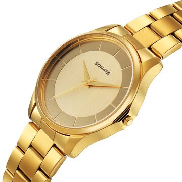 Sonata Traditional Essentials Quartz Analog Multicoloured Dial Golden Metal Strap Watch For Men