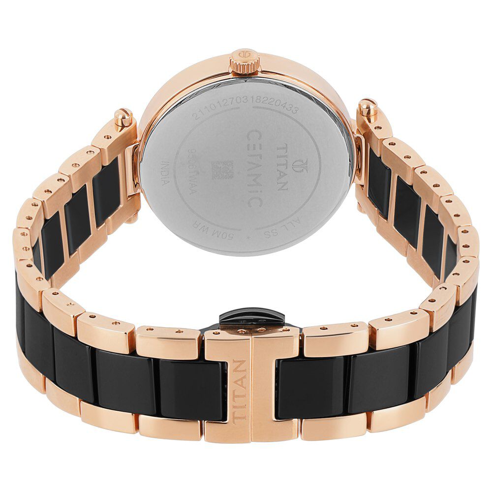 Titan Ceramics Black Dial Analog Stainless Steel and Ceramic Strap watch for Women