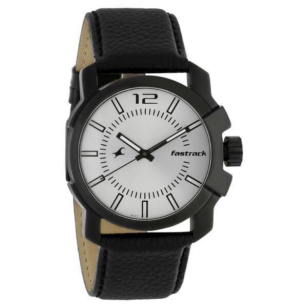 Fastrack Quartz Analog Silver Dial Leather Strap Watch for Guys - image number 1