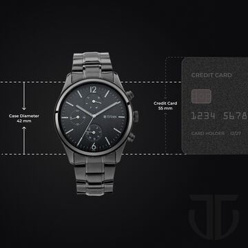Titan Workwear Multifunction Black Dial Black Metal Strap Watch For Men