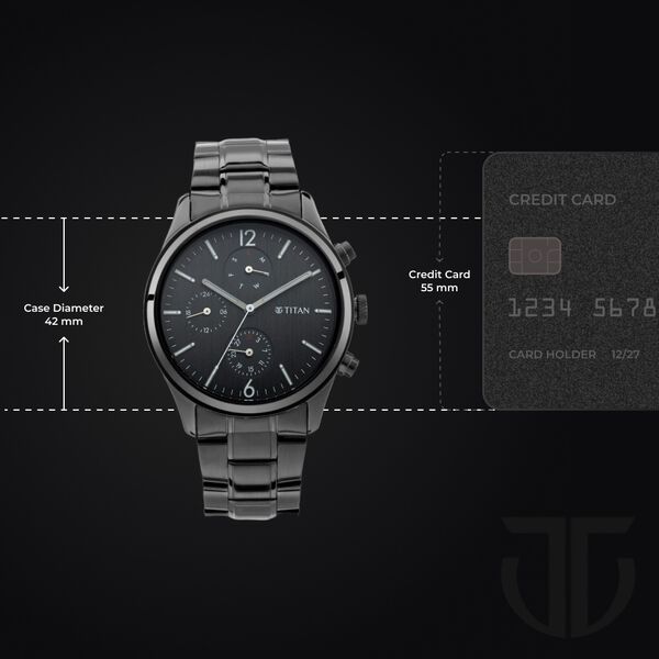 Titan Workwear Multifunction Black Dial Black Metal Strap Watch For Men - image number 3