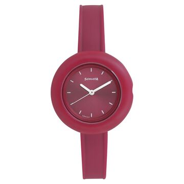 Sonata Tic Tac Toe Maroon Dial Women Watch With Plastic Strap