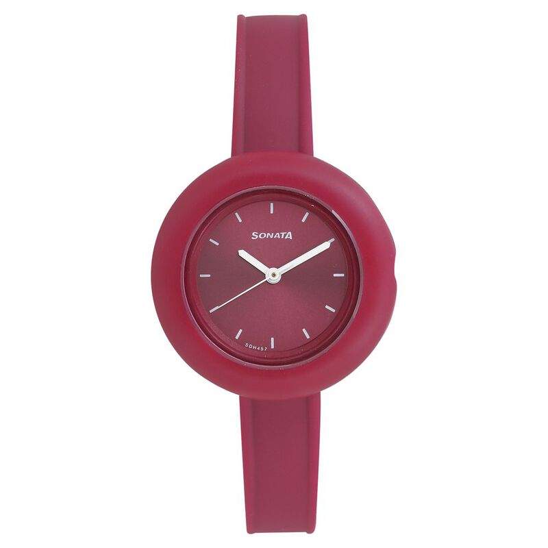 Sonata Tic Tac Toe Maroon Dial Women Watch With Plastic Strap
