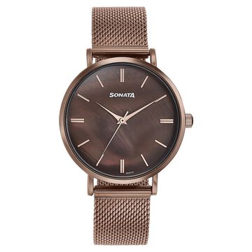 Sonata Quartz Analog Brown Dial Brown Stainless Steel Strap Watch For Women