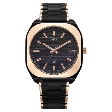 Vyb Aviator By Fastrack Quartz Analog Black Dial Two Toned Stainless Steel Strap Watch For Guys