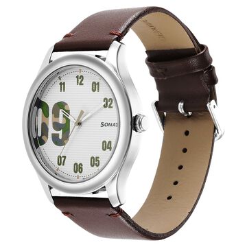 Sonata Quartz Analog White Dial Leather Strap Watch for Men