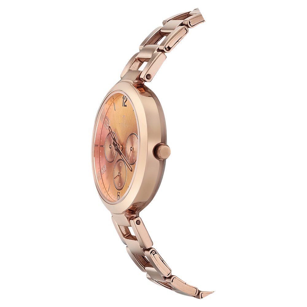Buy Online Titan Purple Rose Gold Dial Analog with Day and Date Stainless Steel Strap Watch for Women 2480wm01 Titan