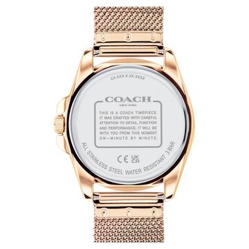 Coach Quartz Analog Rose Gold Dial Stainless Steel Strap Watch for Women