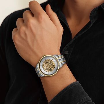 Titan Golden Heart Skeletal Automatic Analog with Silver Dial Dual-Tone Stainless Steel Strap Watch for Men