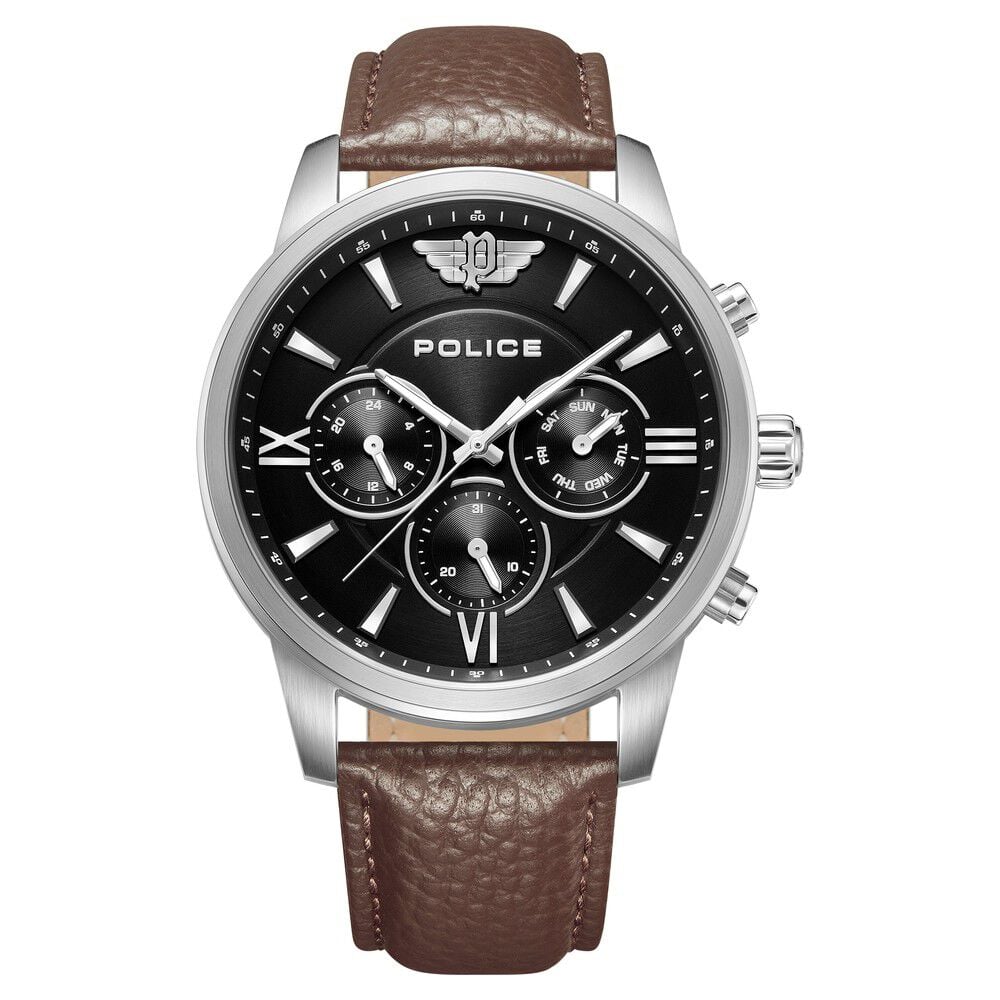 Police Quartz Multifunction Black Dial Brown Leather Strap Watch for Men-image-48