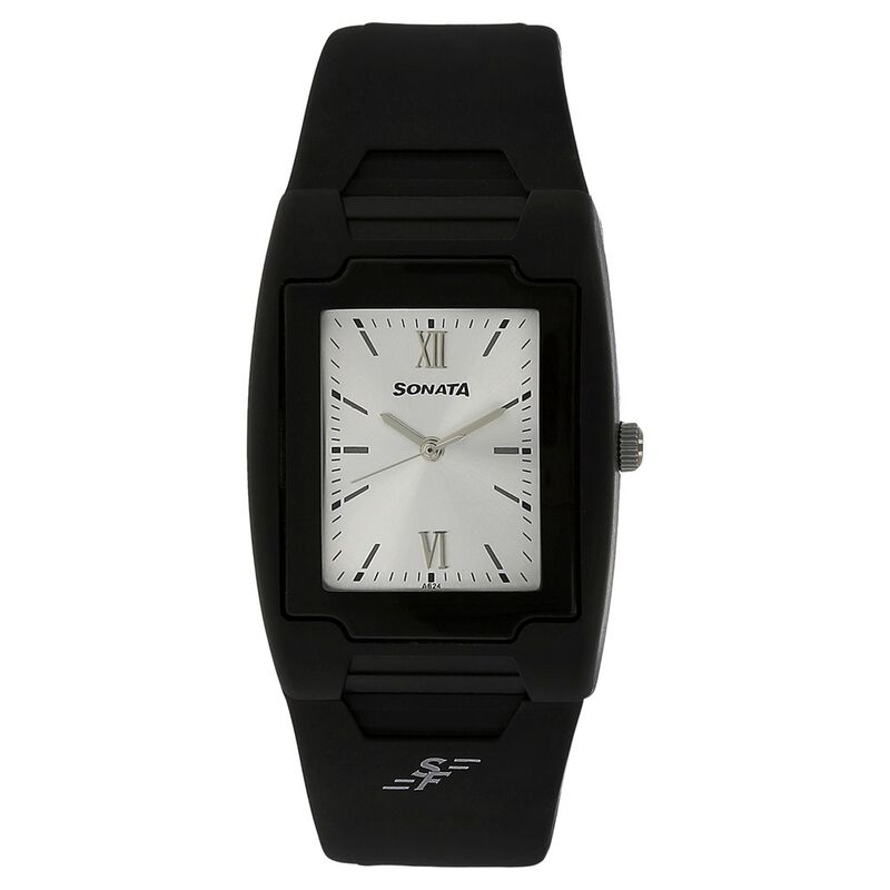 SF Quartz Analog Silver Dial Plastic Strap Watch for Men